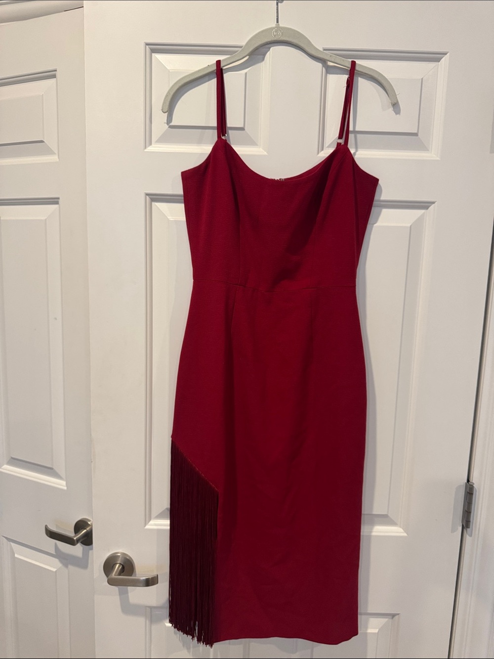 Dress the Population Red Fringe Midi Dress with Spaghetti Straps